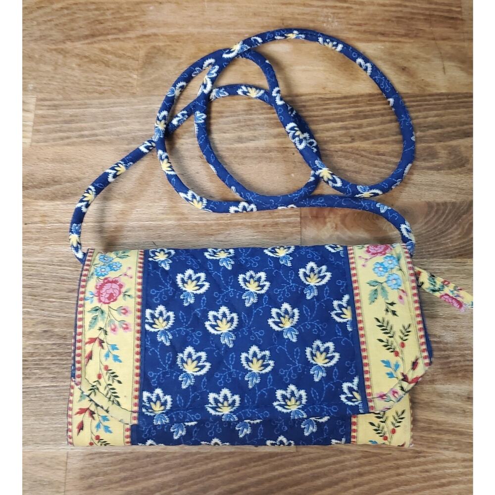 Vera Bradley Wallet W/ Strap Floral Navy Blue USA Made